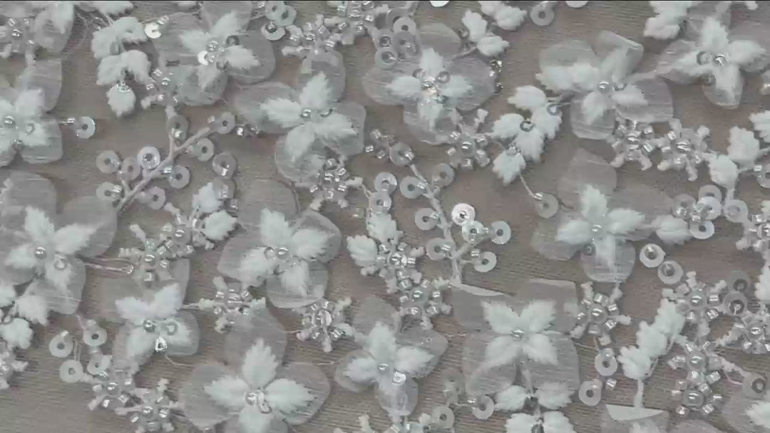 Beaded 3D Floral Bridal Lace Fabric Embroidered on 100% Polyester Net Mesh | Lace USA - GD-2549
