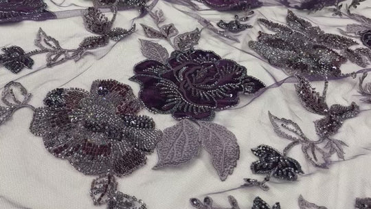 Beaded Lace Fabric Embroidered on 100% Polyester Net Mesh & Velvet | Lace USA - GD-2529