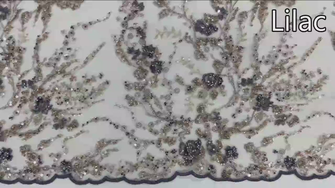 Beaded Lace Fabric Embroidered on 100% Polyester Net Mesh | Lace USA - GD-26228