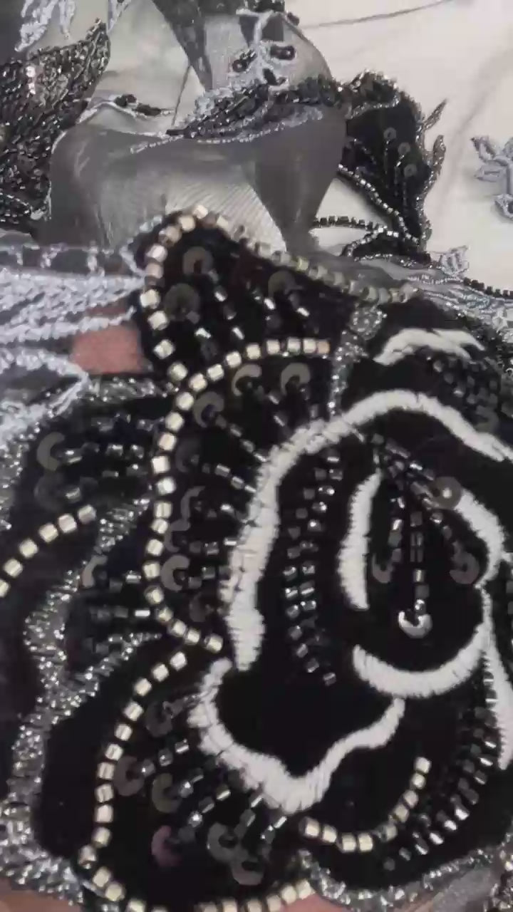 Beaded Lace Fabric Embroidered on 100% Polyester Net Mesh & Velvet | Lace USA - GD-2529