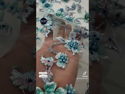 Tela de encaje floral 3D con cuentas bordada en malla de red 100 % poliéster | Encaje EE. UU.