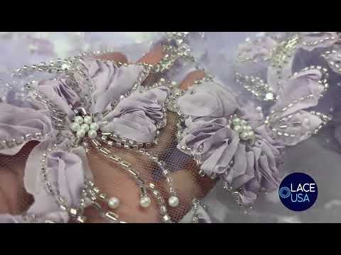 Beaded Floral 3D Lace Bridal Fabric Embroidered on 100% Polyester Net Mesh | Lace USA - GD-10143