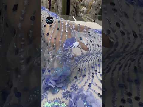 Tela de encaje brillante floral 3D con cuentas y lentejuelas bordada en malla de red 100% poliéster | Encaje USA - GD-2212