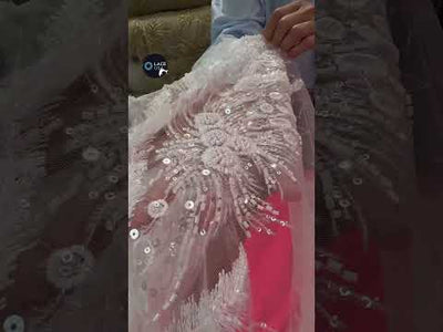 Beaded Lace Fabric Embroidered on 100% Polyester Net Mesh | Lace USA - GD-220712