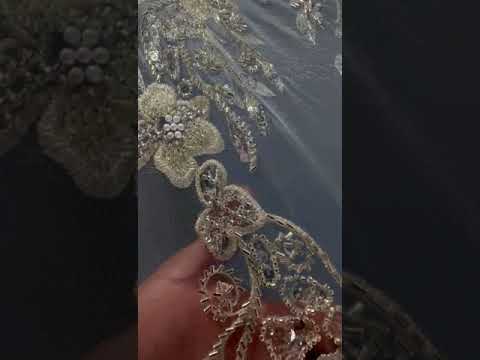 Beaded Lace Fabric Embroidered on 100% Polyester Net Mesh | Lace USA - GD-220703