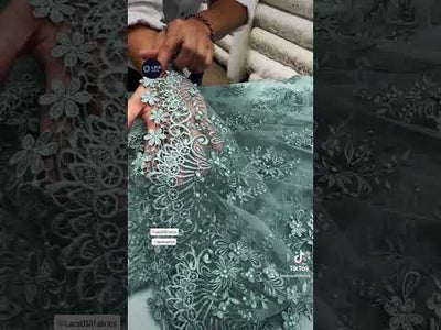 Beaded 3D Floral Lace Fabric Embroidered on 100% Polyester Net Mesh | Lace USA - GD-89