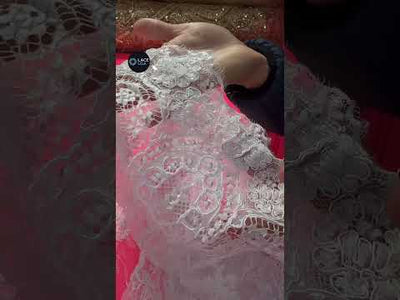 3 Yards Precut Beaded & Corded Chantilly Floral Lace Fabric Embroidered on 100% Polyester Net Mesh | Lace USA - 97143W-BP