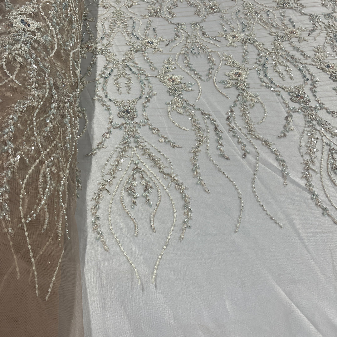 Beaded Lace Fabric Embroidered on 100% Polyester Net Mesh | Lace USA - GD-26227