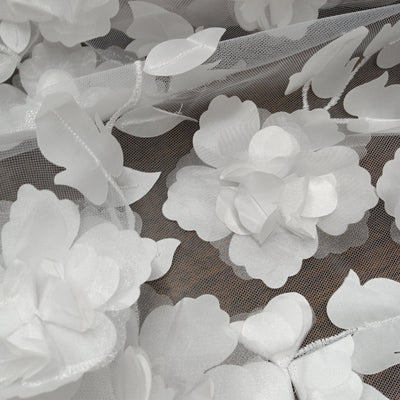 Delicate 3D Flowers Scattered on Embroidered White Soft Tulle Net Fabric. Perfect Wedding Lace for Bridal Dresses or Quinceanera Dresses 54" Wide. Sold by the Yard. Lace Usa