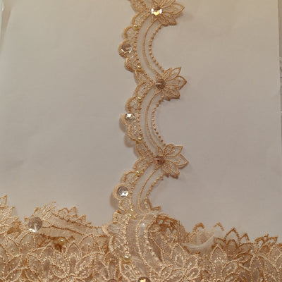 Beaded Champaign Lace Trim Embroidered on 100% Polyester Organza . Large Arch Scalloped Trim. Formal Trim. Perfect for Edging and Gowns.  Sold by the Yard.  Lace Usa