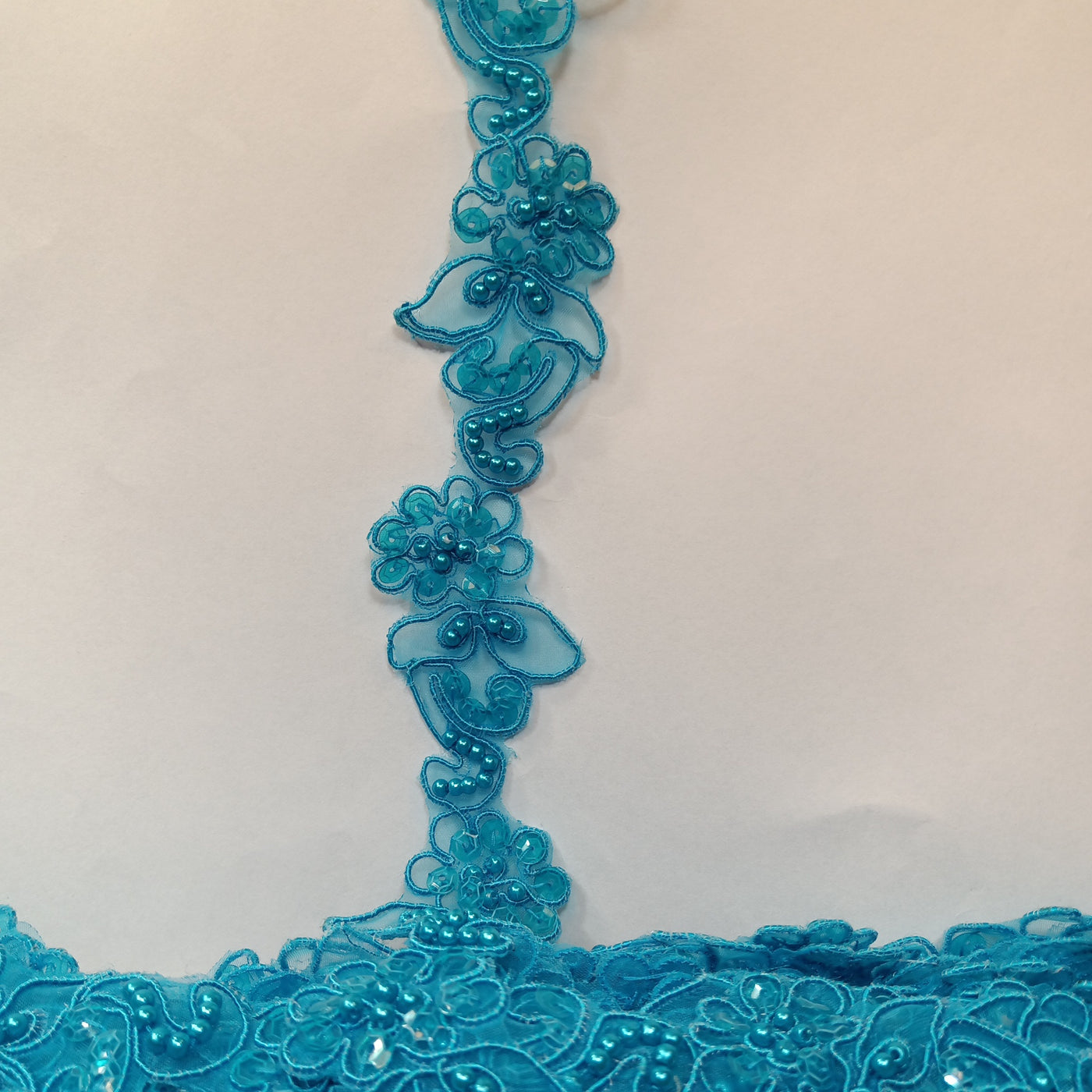 Corded & Beaded Turquoise Trimming Lace, Embroidered on 100% Polyester Organza. Sold by the Yard.  Lace Usa