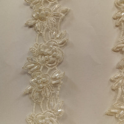 Embroidered Trimming with Heavy Beading on 100% Polyester Organza. Lace Usa