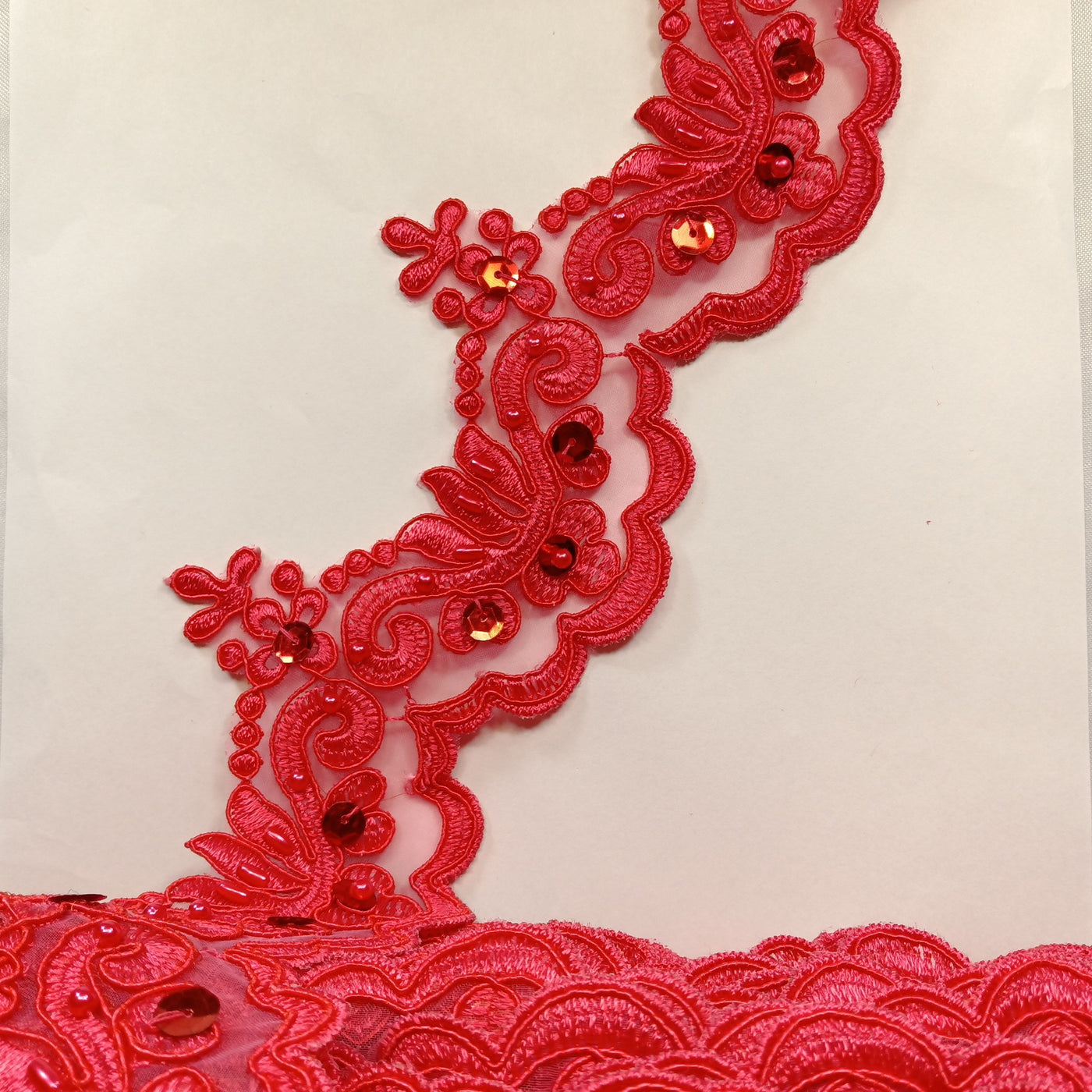 Corded, Beaded & Embroidered Coral Trimming. Lace Usa