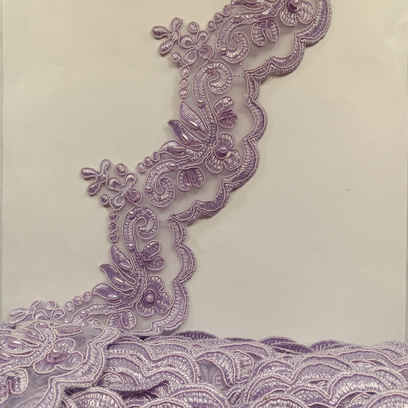 Corded, Beaded & Embroidered Lilac Trimming. Lace Usa