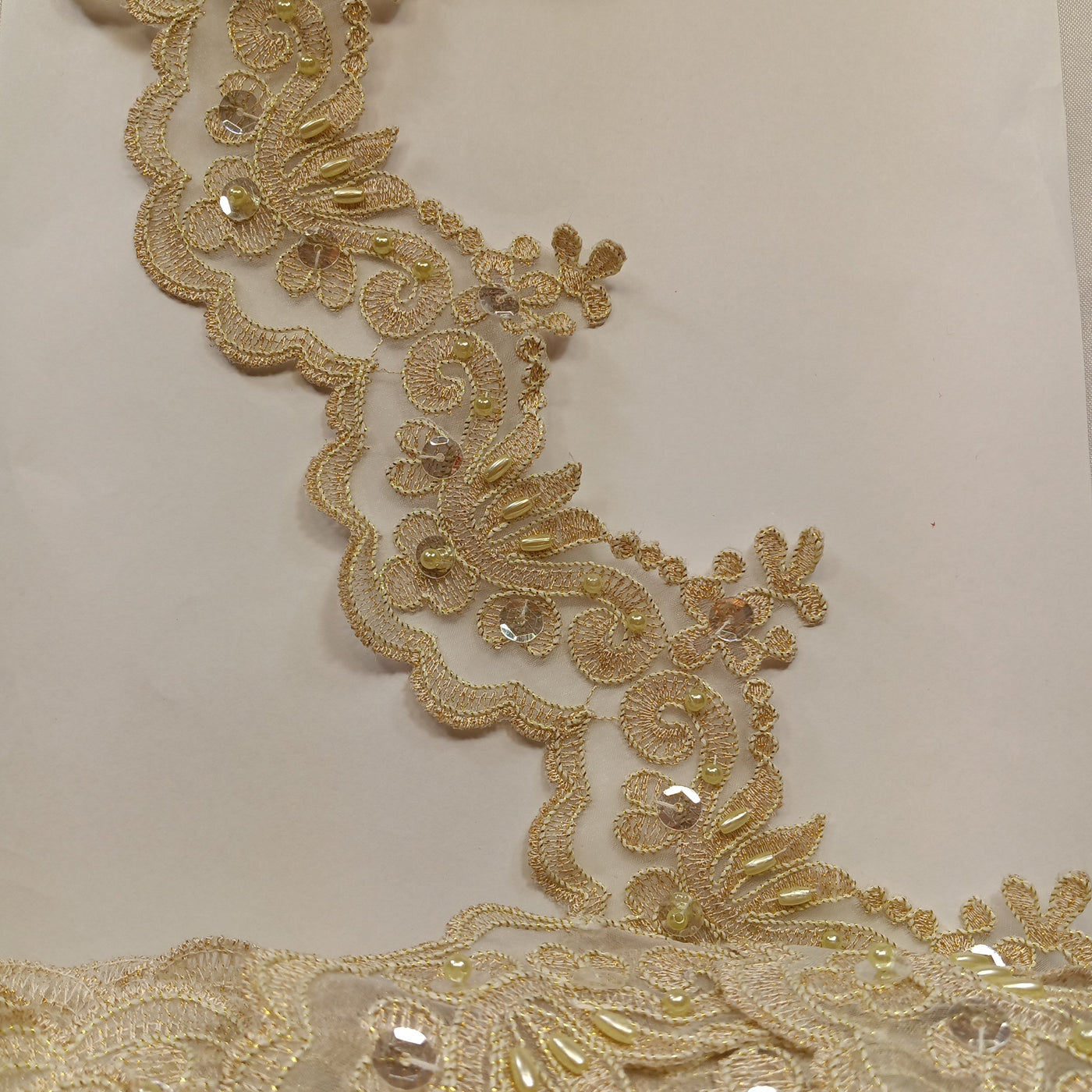 Corded, Beaded & Embroidered Antique Gold Trimming. Lace Usa