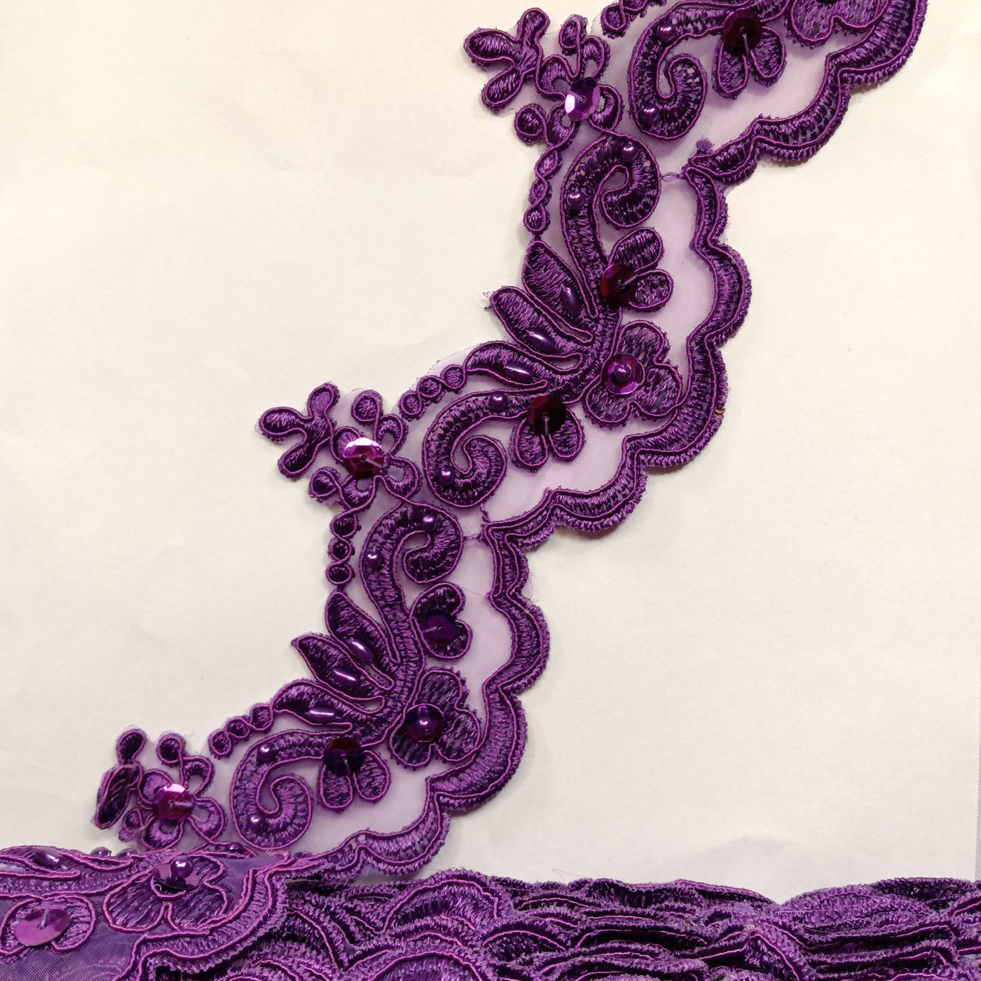 Corded, Beaded & Embroidered Purple Trimming. Lace Usa