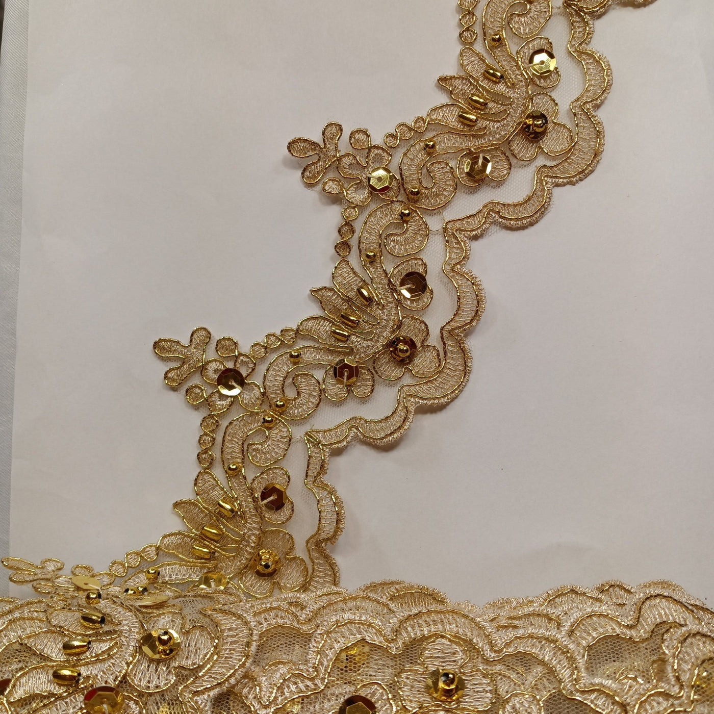 Corded, Beaded & Embroidered Metallic Gold Trimming. Lace Usa