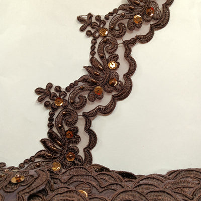 Corded, Beaded & Embroidered Brown Trimming. Lace Usa