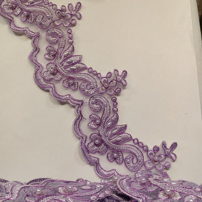 Corded, Beaded & Embroidered Metallic Lilac Trimming. Lace Usa