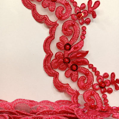 Corded, Beaded & Embroidered Metallic Coral Trimming. Lace Usa