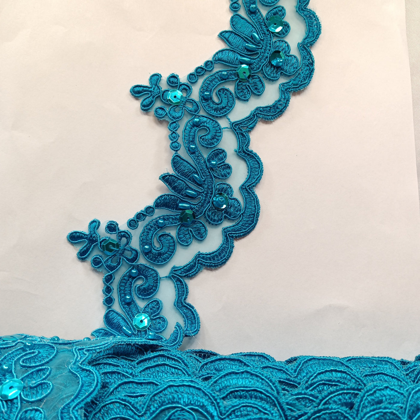 Corded, Beaded & Embroidered Turquoise Trimming. Lace Usa