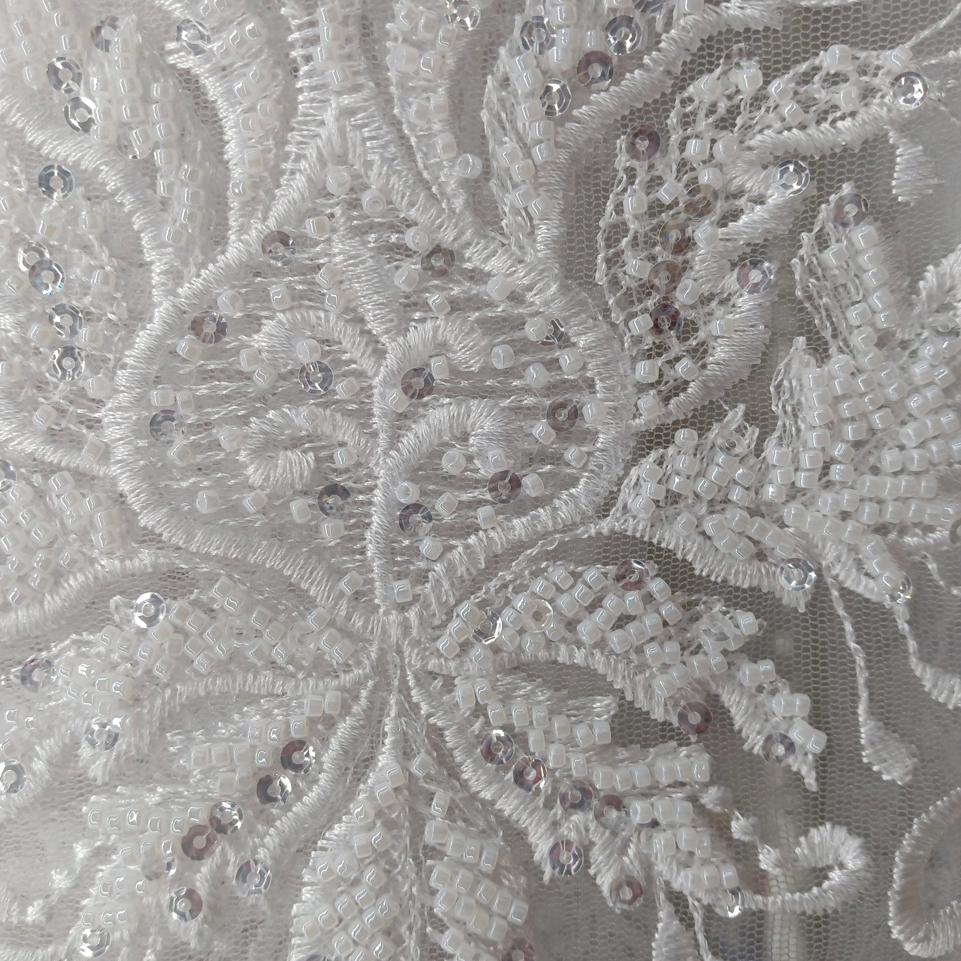 Beaded Lace Fabric Embroidered on 100% Polyester Net Mesh