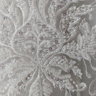 Beaded Lace Fabric Embroidered on 100% Polyester Net Mesh | Lace USA - 73030W-HB