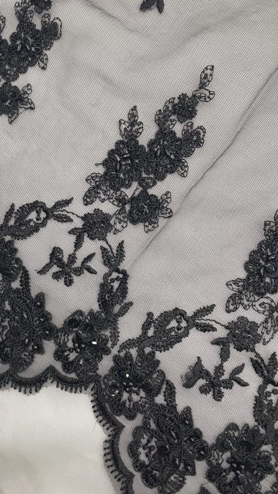 Beaded & Corded Lace Fabric Embroidered on 100% Polyester Net Mesh | Lace USA