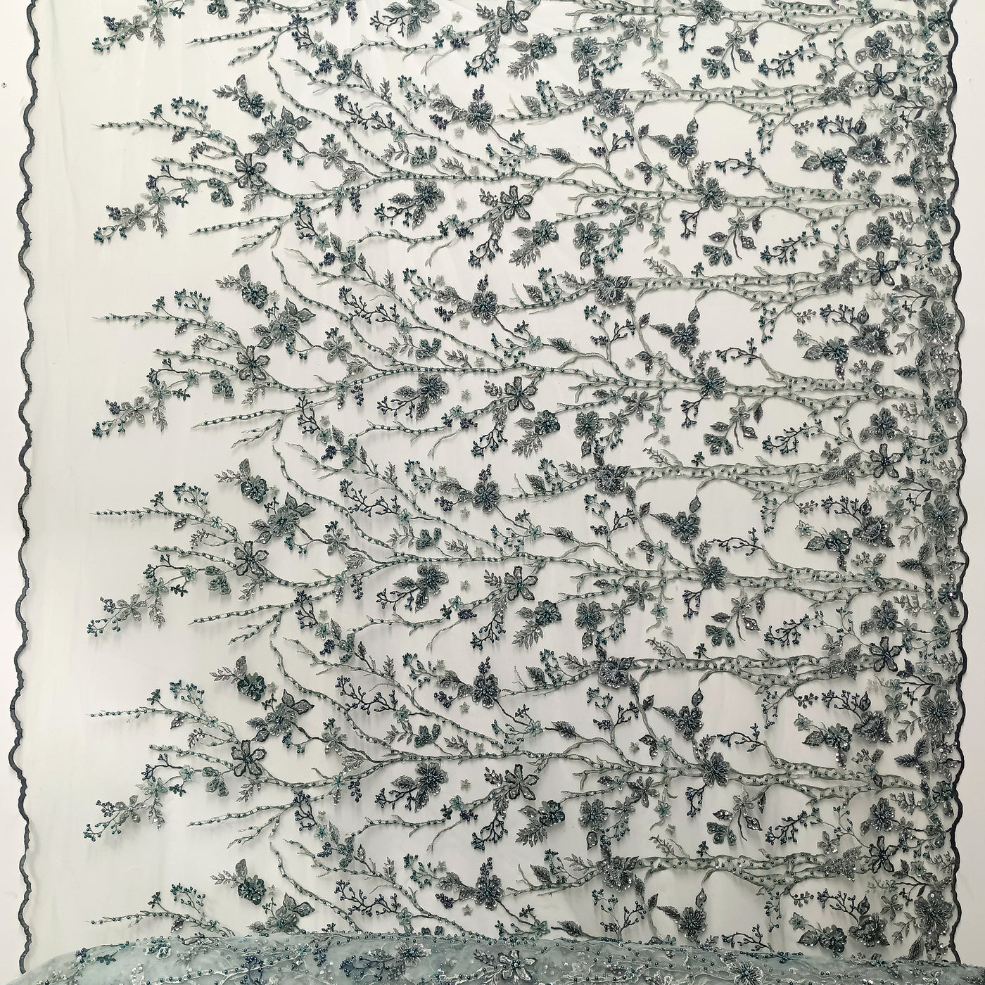 Embroidered & Beaded Net Mesh Fabric with Beads. Lace USA