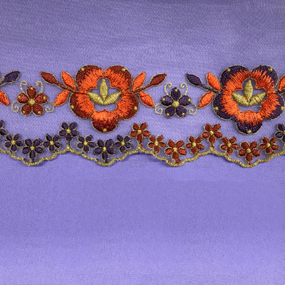 Recorte de encaje floral colorido bordado en malla de red 100% poliéster | Encaje EE. UU.