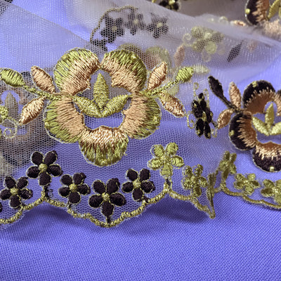 Colorful Floral Embroidered Lace Trimming On Net
