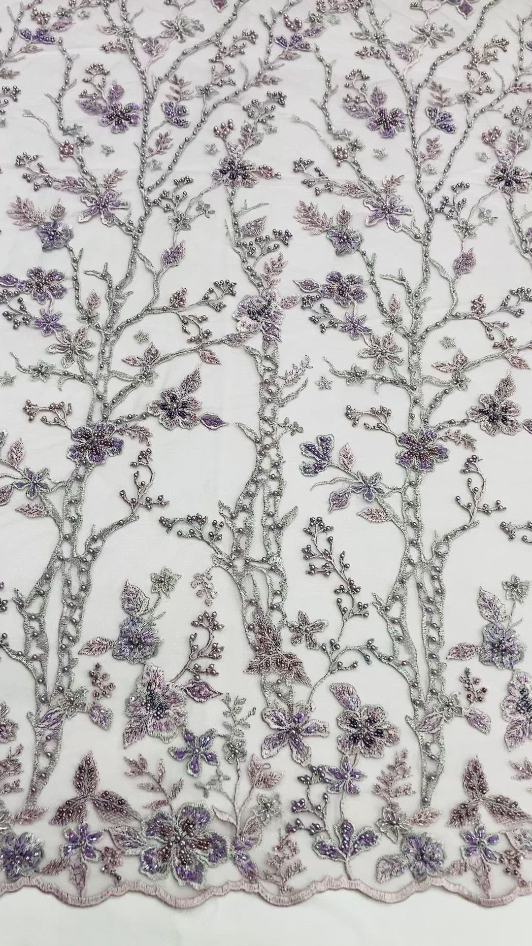 Embroidered & Beaded Net Mesh Fabric with Beads. Lace USA