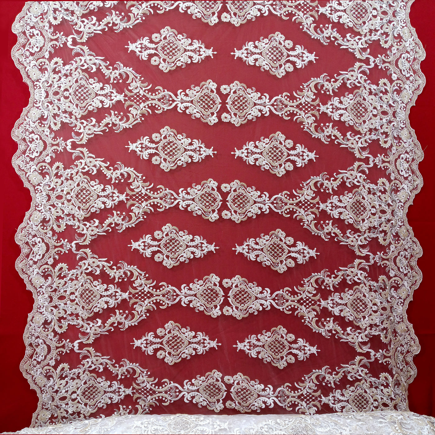 Embroidered & Heavy Beaded Net Fabric with Beads. Lace Usa