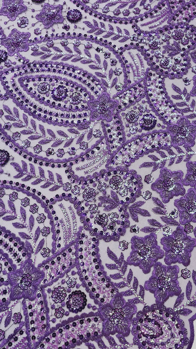 Beaded and Sequined 3D Floral Sparkling Lace Fabric Embroidered on 100% Polyester Net Mesh| Lace USA