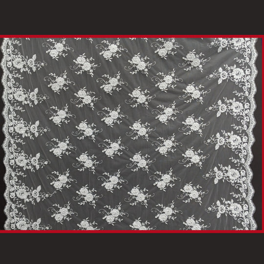 Corded & Beaded Bridal Lace Fabric Embroidered on 100% Polyester Net Mesh. Lace USA