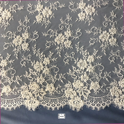 Beaded Chantilly Embroidered Lace Fabric with Eyelash Scallop | Lace USA - 68125W-BP