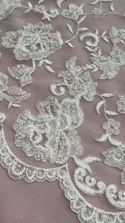 Beaded Lace Fabric Embroidered on 100% Polyester Net Mesh | Lace USA - 41583W-BP