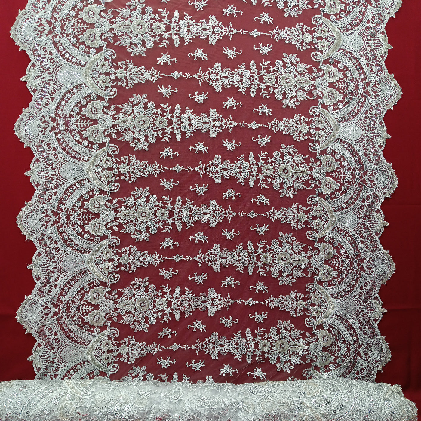 Beaded Lace Fabric Embroidered on 100% Polyester Net Mesh | Lace USA - 73029W-HB