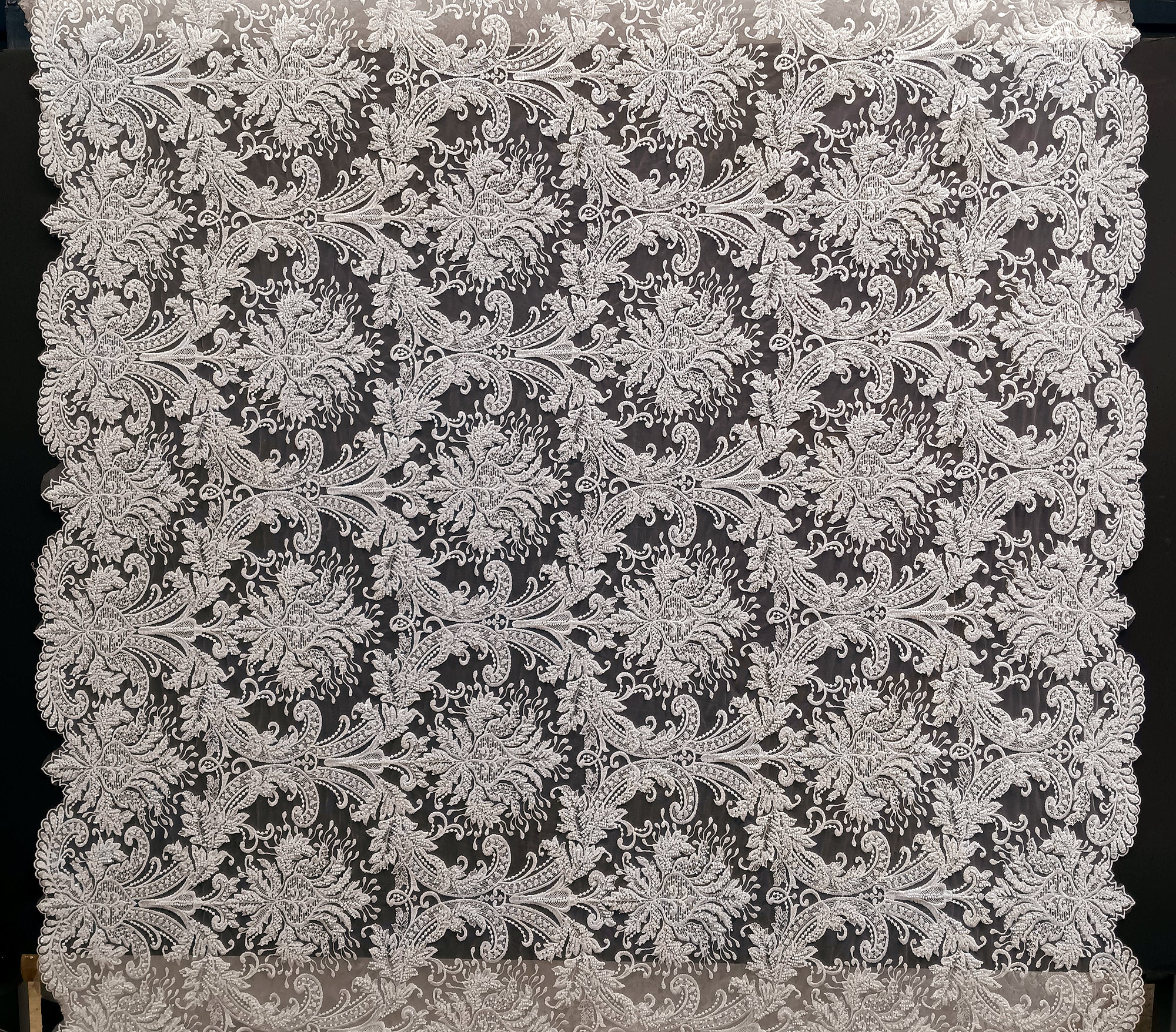 épine lace cotton panier white Beaded Lace Fabric Embroidered on 100% Polyester Net Mesh