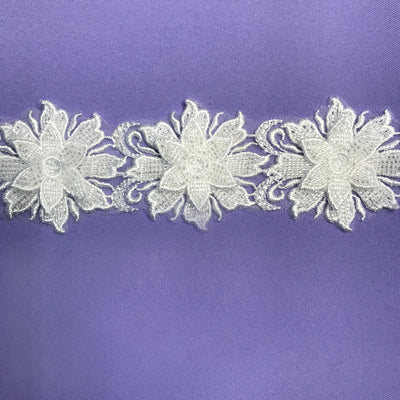 3D Floral Embroidered Trimming with Heavy Beading on Net Lace White Lace Usa