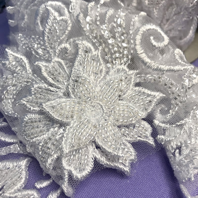 3D Floral Embroidered Trimming with Heavy Beading on Net Lace Ivory Lace Usa