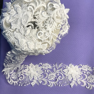 3D Floral Embroidered Trimming with Heavy Beading on Net Lace White Lace Usa
