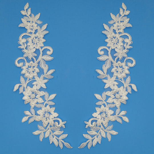 White Floral Applique Embroidered on 100% Polyester Mesh Net. Lace Usa