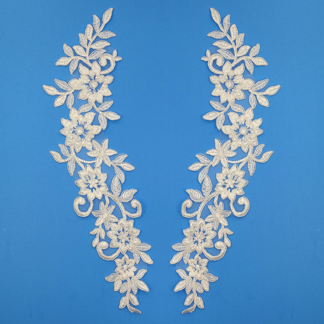 Ivory Floral Applique Embroidered on 100% Polyester Mesh Net. Lace Usa