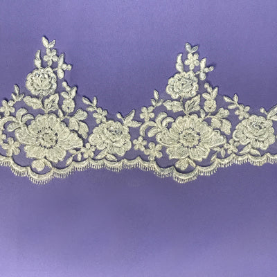 Beaded & Corded Floral Lace Trimming Embroidered on 100% Polyester Net Mesh | Lace USA - 96439W-BP
