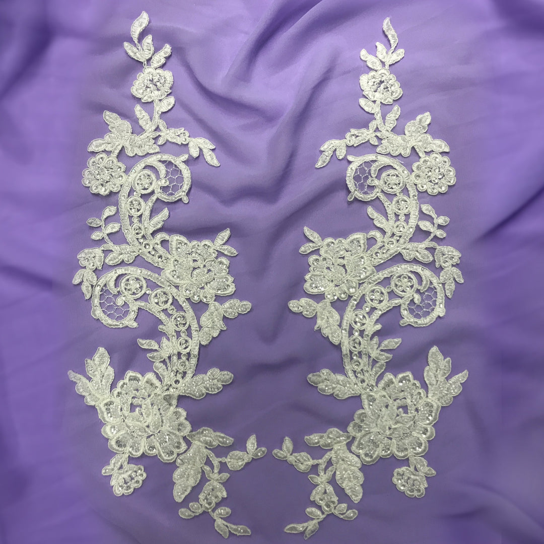 Beaded & Corded Floral Lace Applique Embroidered on 100% Polyester Net Mesh | Lace USA Beaded & Corded Floral Lace Applique Embroidered on 100% Polyester Net Mesh | Lace USA