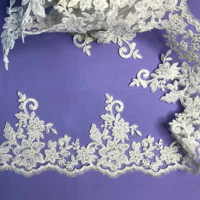 Embroidered, Corded & Beaded Floral trim on Net.  Sold by the yard  Lace Usa