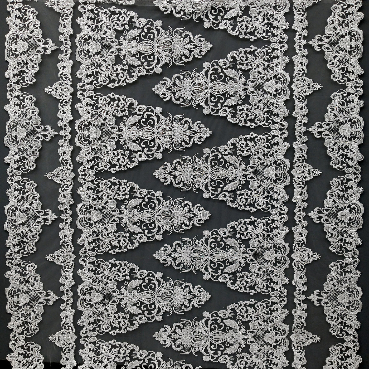 Beaded, Corded & Embroidered on 100% Polyester Mesh Net Lace Fabric. Lace USA