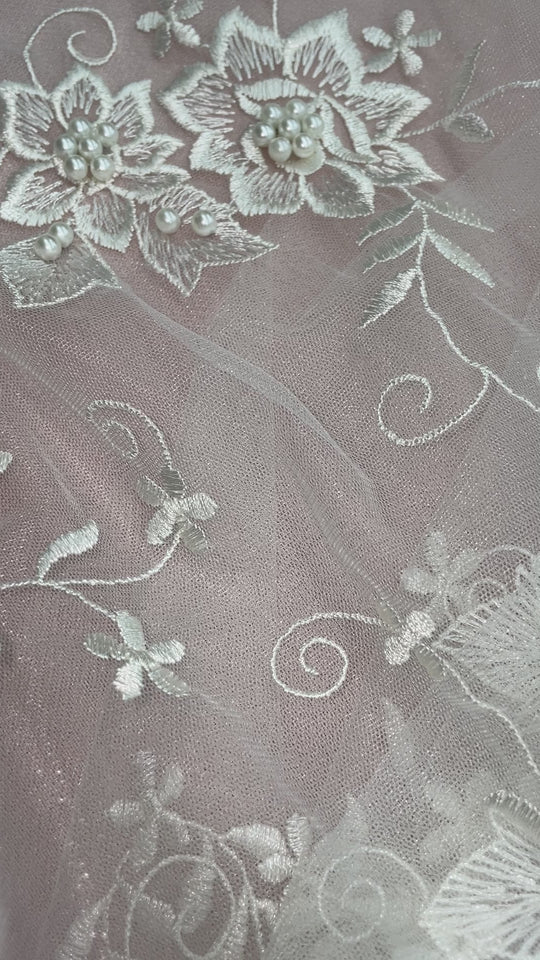 Beaded Lace Fabric Embroidered on 100% Polyester Net Mesh | Lace USA
