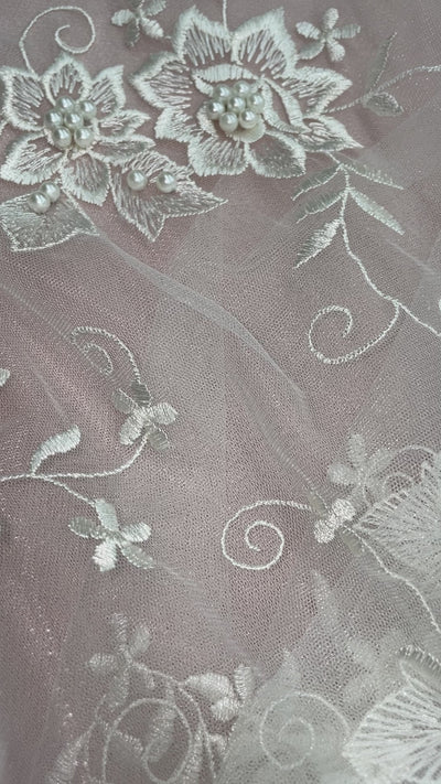 Beaded Lace Fabric Embroidered on 100% Polyester Net Mesh | Lace USA